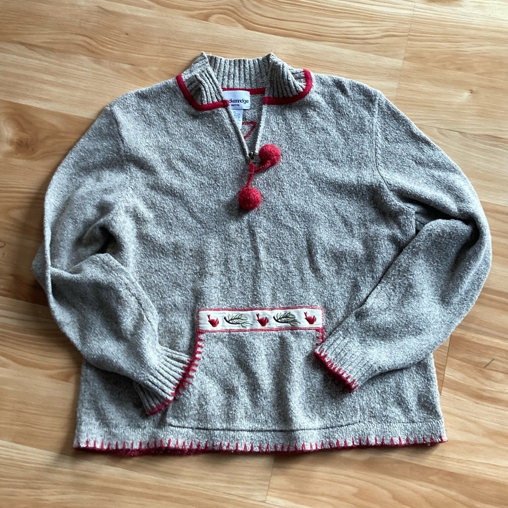 Vintage Winter Breckenridge Women's Gray Pullover w Red Accents, Sz. Petite L